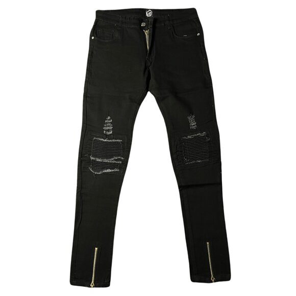 Distressed Skinny Jeans with Gold Zippers - Picture 1 of 2
